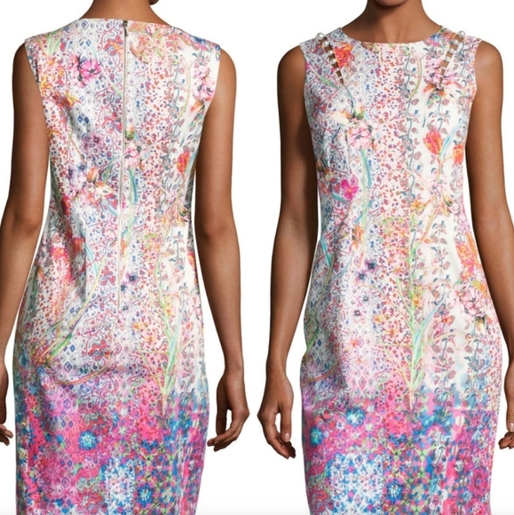 Elie Tahari Emory Floral Sheath Dress w/ Beading Cutout Shoulder Women’s 4 - Picture 1 of 17